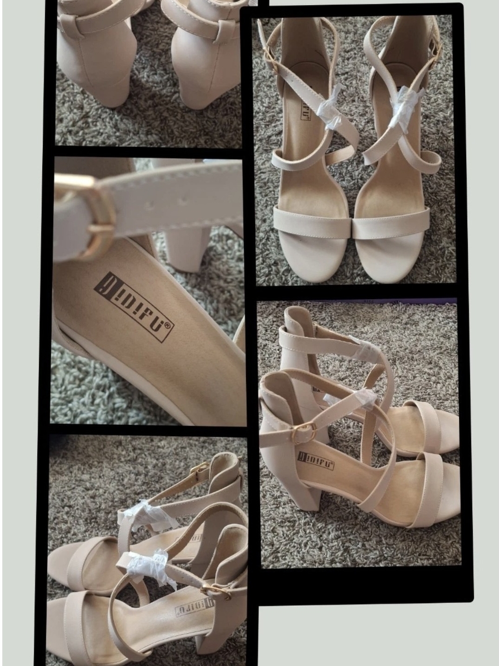 New: IDIFU Women's Nude Criss-Cross Strappy Open Toe Chunky Block Heels Size 10